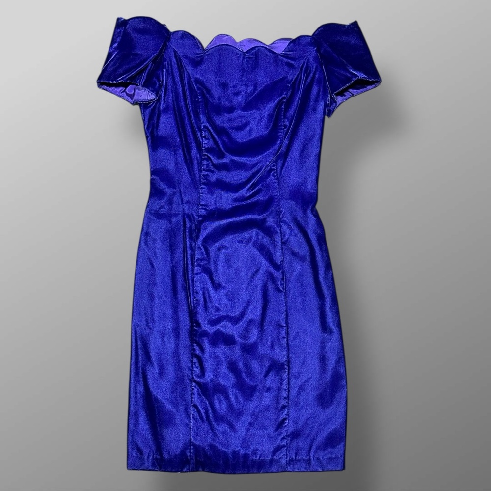 Jody California Vintage Purple Velvet Scalloped Off Shoulder Mini Dress Sz 5